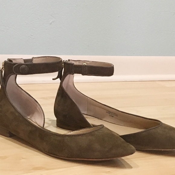 Ann Taylor olive green suede ankle strap flats - Picture 3 of 5